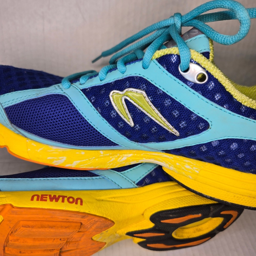 Newton Motion Stability Running Shoes Navy Cyan Yellow Mesh Sneakers 8 - Picture 9 of 10